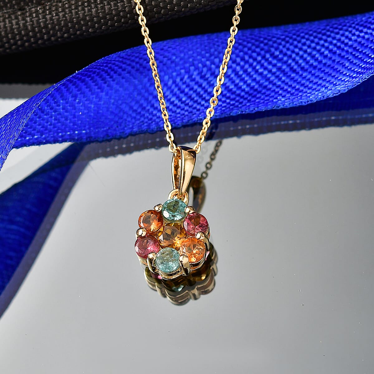 D'Joy Premium Multi Tourmaline 1.60 ctw Pendant Necklace in 18K Vermeil Yellow Gold Over Sterling Silver 20 Inches  image number 1
