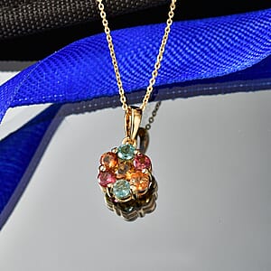 D'Joy Premium Multi Tourmaline 1.60 ctw Pendant Necklace in 18K Vermeil Yellow Gold Over Sterling Silver 20 Inches  (Del. In 8-10 Days)