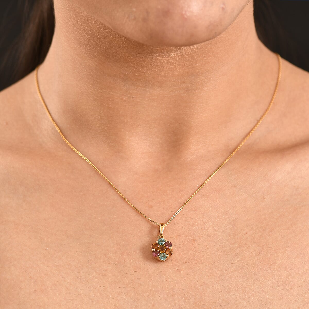 D'Joy Premium Multi Tourmaline 1.60 ctw Pendant Necklace in 18K Vermeil Yellow Gold Over Sterling Silver 20 Inches  image number 2