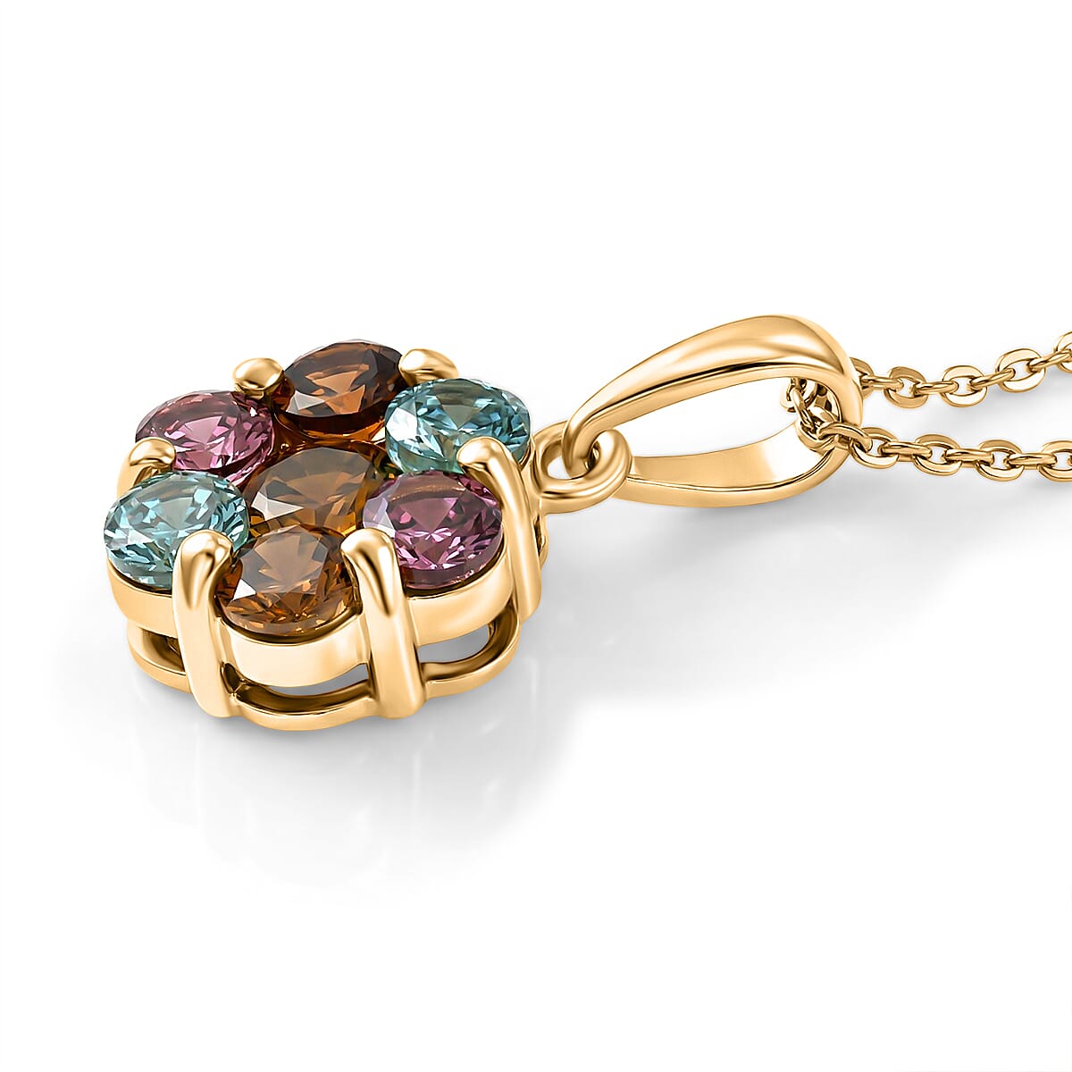 D'Joy Premium Multi Tourmaline 1.60 ctw Pendant Necklace in 18K Vermeil Yellow Gold Over Sterling Silver 20 Inches  image number 3