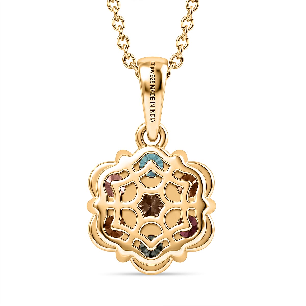 D'Joy Premium Multi Tourmaline 1.60 ctw Color Blossom Pendant Necklace in 18K Vermeil Yellow Gold Over Sterling Silver 20 Inches