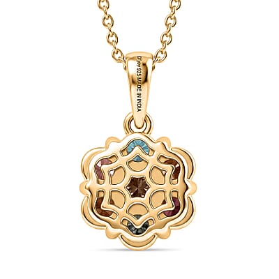 D'Joy Premium Multi Tourmaline 1.60 ctw Color Blossom Pendant Necklace in 18K Vermeil Yellow Gold Over Sterling Silver 20 Inches