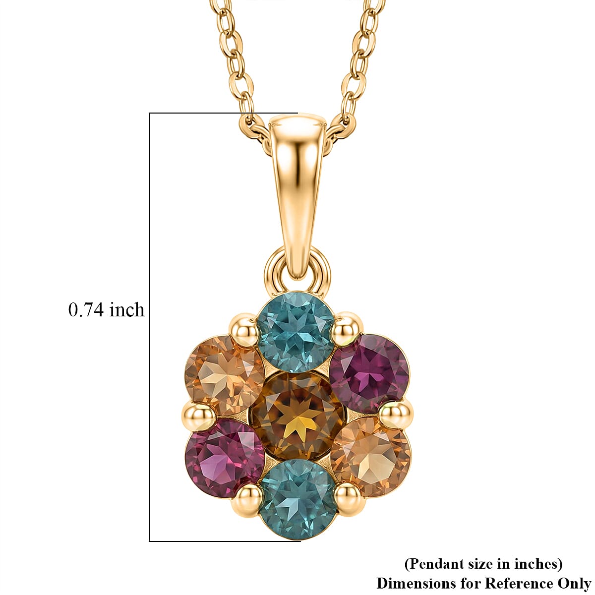 D'Joy Premium Multi Tourmaline 1.60 ctw Pendant Necklace in 18K Vermeil Yellow Gold Over Sterling Silver 20 Inches  image number 5
