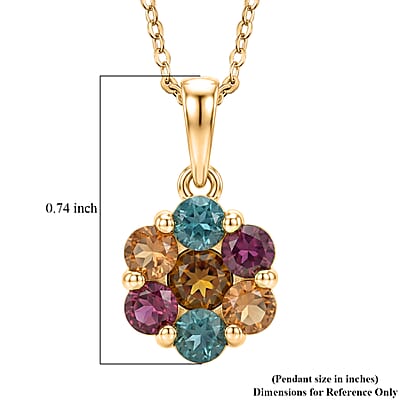 D'Joy Premium Multi Tourmaline 1.60 ctw Color Blossom Pendant Necklace in 18K Vermeil Yellow Gold Over Sterling Silver 20 Inches