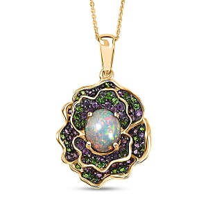 D'Joy Premium Ethiopian Welo Opal and Multi Gemstone 3.20 ctw Pendant Necklace in 18K Vermeil Yellow Gold Over Sterling Silver 20 Inches