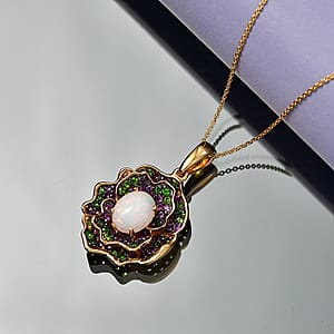 D'Joy Premium Ethiopian Welo Opal and Multi Gemstone 3.20 ctw Pendant Necklace in 18K Vermeil Yellow Gold Over Sterling Silver 20 Inches