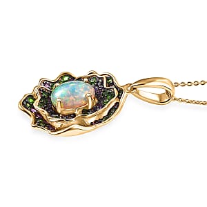 D'Joy Premium Ethiopian Welo Opal and Multi Gemstone 3.20 ctw Pendant Necklace in 18K Vermeil Yellow Gold Over Sterling Silver 20 Inches