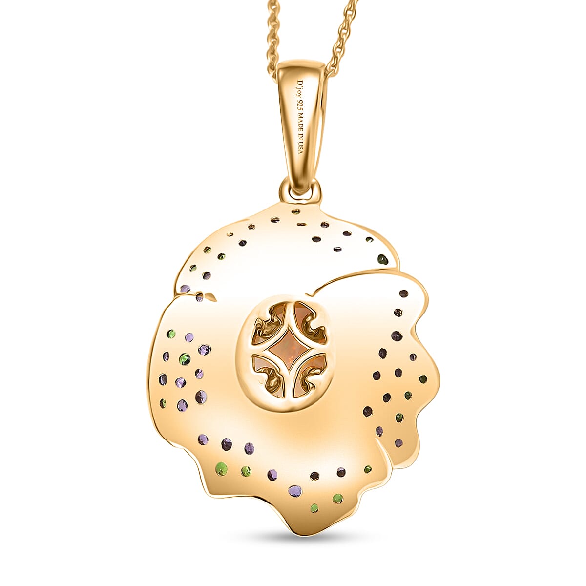 D'Joy Premium Ethiopian Welo Opal and Multi Gemstone 3.20 ctw Prism Blossom Pendant Necklace in 18K Vermeil Yellow Gold Over Sterling Silver 20 Inches