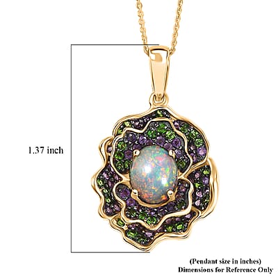 D'Joy Premium Ethiopian Welo Opal and Multi Gemstone 3.20 ctw Prism Blossom Pendant Necklace in 18K Vermeil Yellow Gold Over Sterling Silver 20 Inches