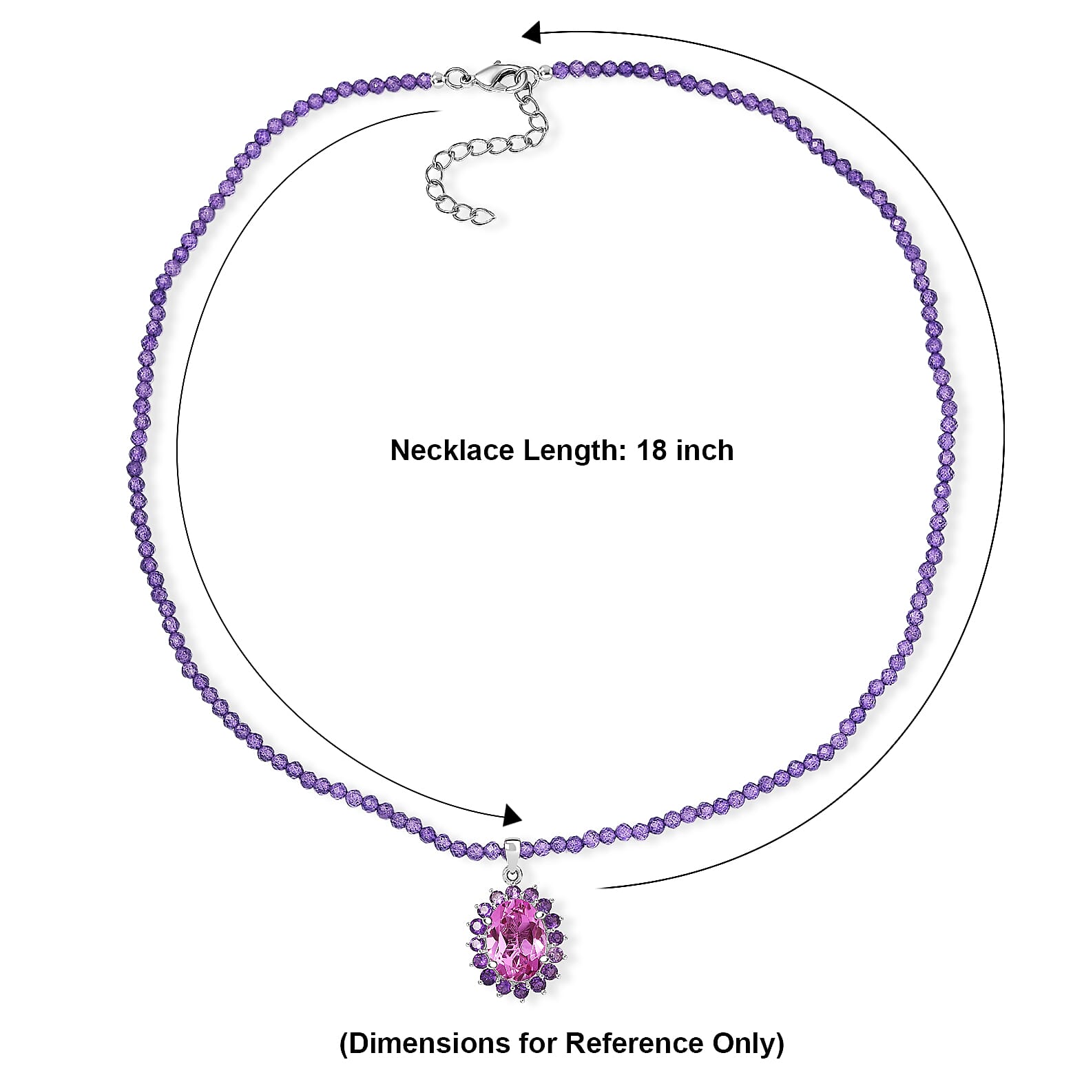 EverTrue African Lilac Quartz (Triplet) and African Amethyst 57.20 ctw Rosewood Pendant with Beaded Necklace in Platinum Bond 20 Inches (Ships in 5-7 Days)