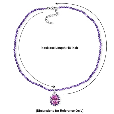 EverTrue African Lilac Quartz (Triplet) and African Amethyst 57.20 ctw Rosewood Pendant with Beaded Necklace in Platinum Bond 20 Inches (Ships in 5-7 Days)