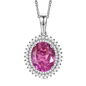 EverTrue African Lilac Quartz (Triplet) and White Zircon 4.70 ctw Pendant in Platinum Bond with Stainless Steel Necklace 20 Inches