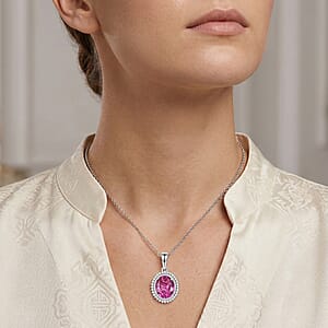 EverTrue African Lilac Quartz (Triplet) and White Zircon 4.70 ctw Pendant in Platinum Bond with Stainless Steel Necklace 20 Inches