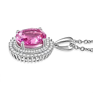 EverTrue African Lilac Quartz (Triplet) and White Zircon 4.70 ctw Pendant in Platinum Bond with Stainless Steel Necklace 20 Inches