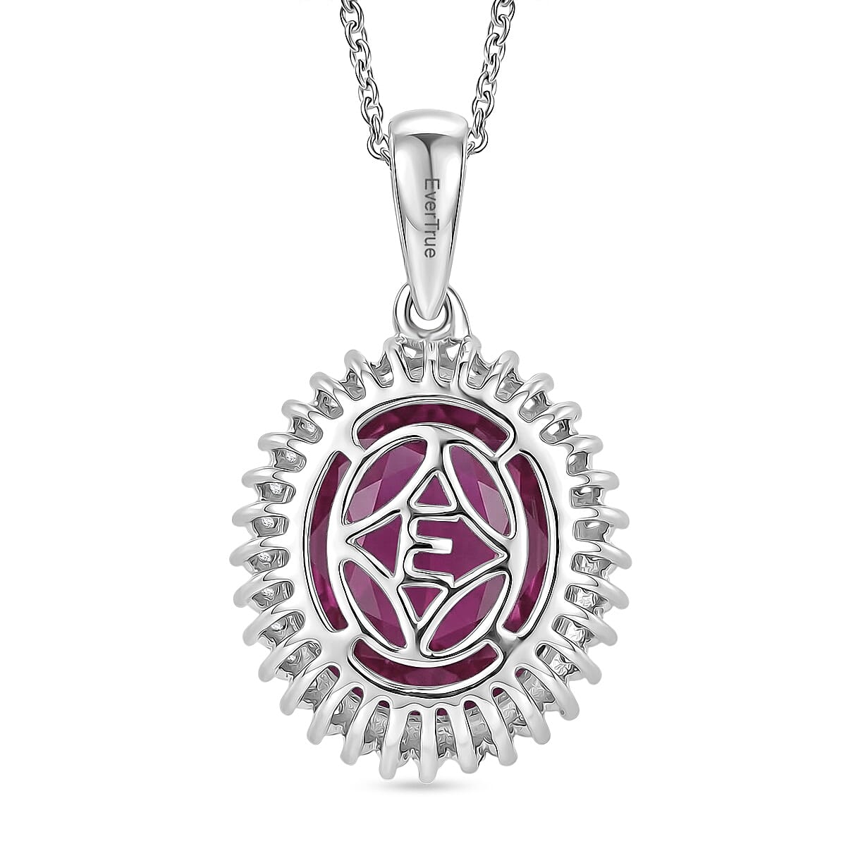 EverTrue African Lilac Quartz (Triplet) and White Zircon 4.70 ctw Bloom Glow Pendant in Platinum Bond with Stainless Steel Necklace 20 Inches