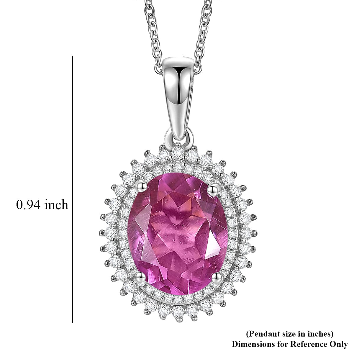 EverTrue African Lilac Quartz (Triplet) and White Zircon 4.70 ctw Bloom Glow Pendant in Platinum Bond with Stainless Steel Necklace 20 Inches