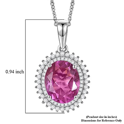 EverTrue African Lilac Quartz (Triplet) and White Zircon 4.70 ctw Bloom Glow Pendant in Platinum Bond with Stainless Steel Necklace 20 Inches