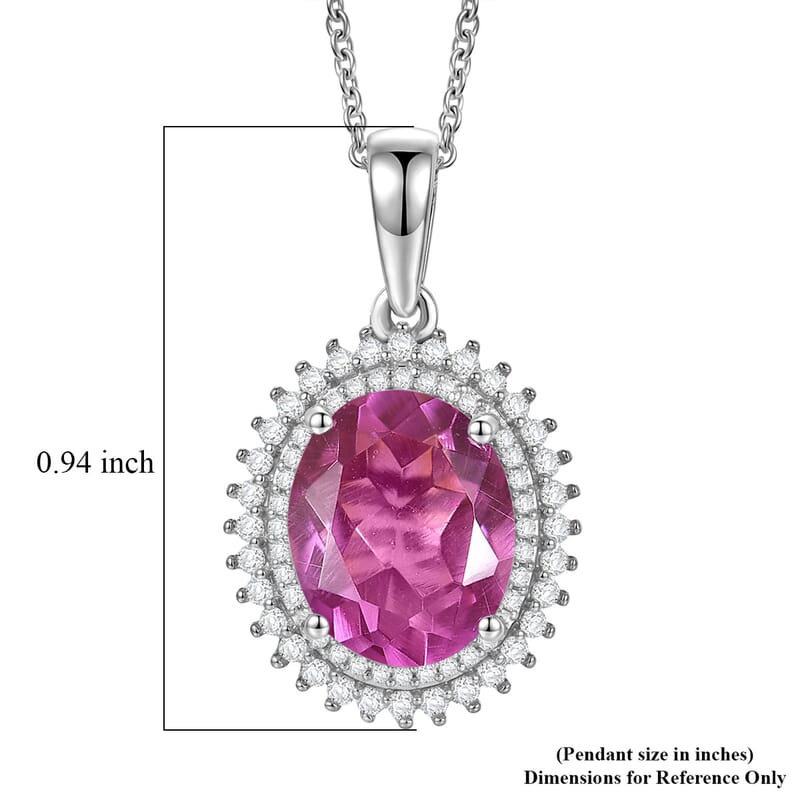 EverTrue African Lilac Quartz (Triplet) and White Zircon 4.70 ctw Bloom Glow Pendant in Platinum Bond with Stainless Steel Necklace 20 Inches