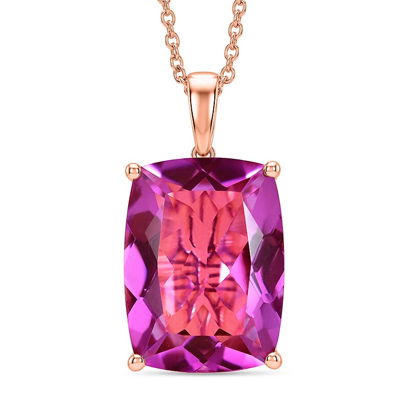 Evertrue African Lilac Quartz (Triplet) 20.30 ctw Solitaire Pendant in 18K Rose Gold Plated with Stainless Steel Necklace 20 Inches