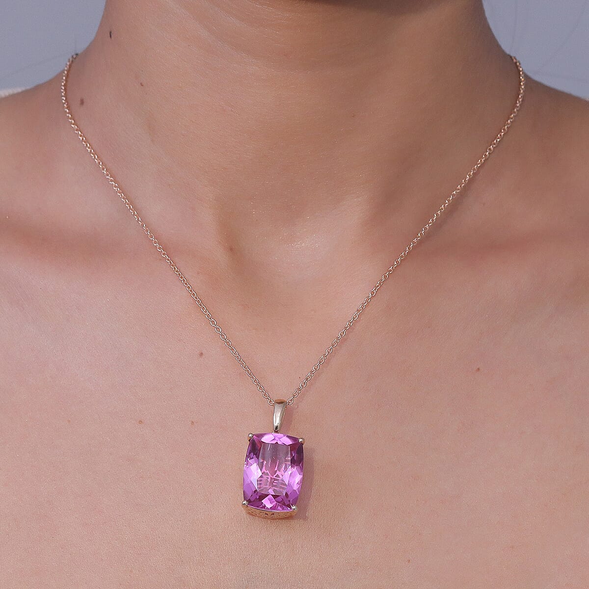 Evertrue African Lilac Quartz (Triplet) 20.30 ctw Pendant in 18K Rose Gold Plated with Stainless Steel Necklace 20 Inches image number 2