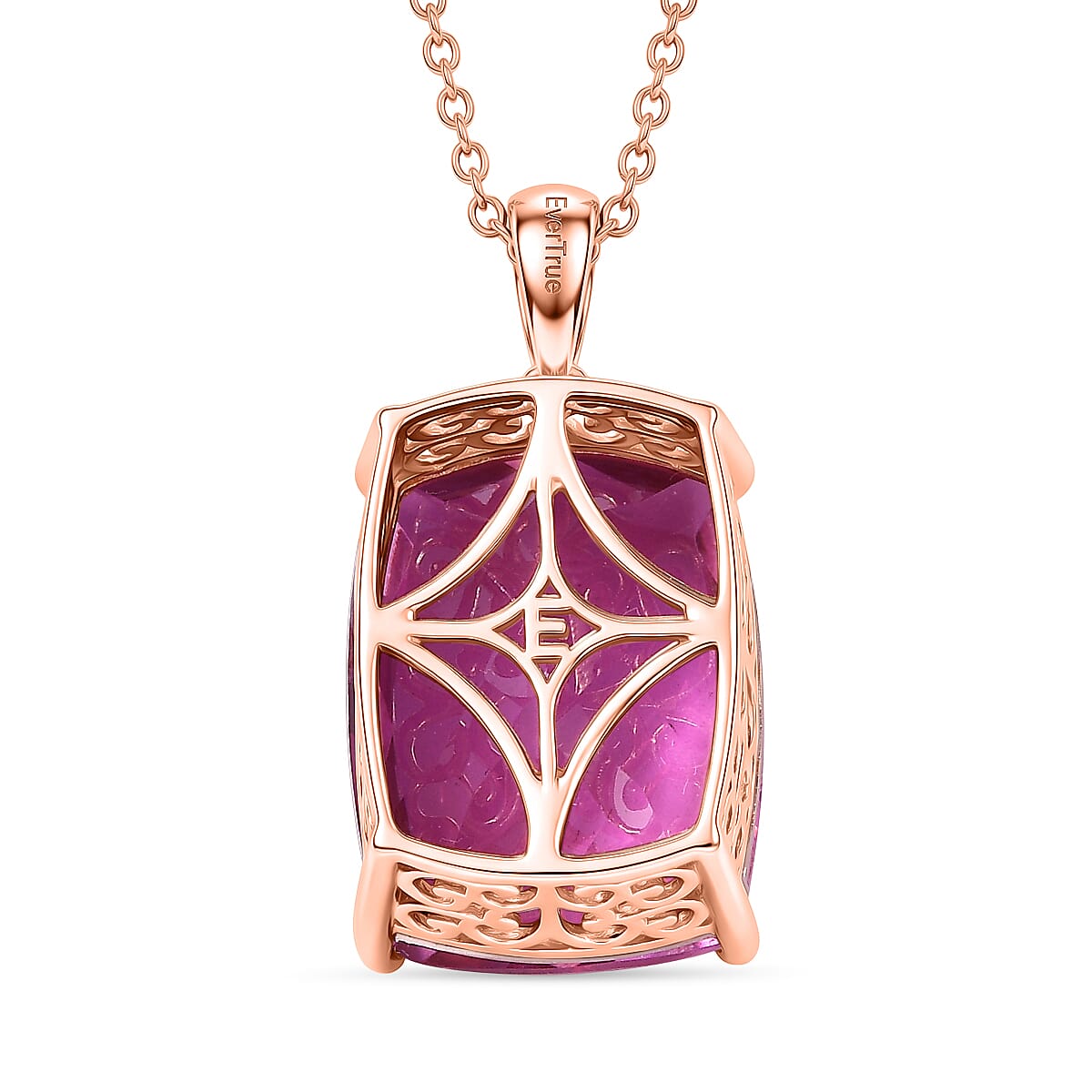 Evertrue African Lilac Quartz (Triplet) 20.30 ctw Solitaire Pendant in 18K Rose Gold Plated with Stainless Steel Necklace 20 Inches