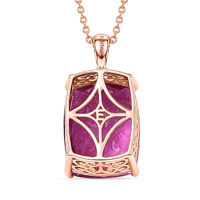 Evertrue African Lilac Quartz (Triplet) 20.30 ctw Solitaire Pendant in 18K Rose Gold Plated with Stainless Steel Necklace 20 Inches
