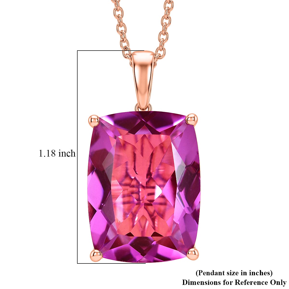 Evertrue African Lilac Quartz (Triplet) 20.30 ctw Solitaire Pendant in 18K Rose Gold Plated with Stainless Steel Necklace 20 Inches