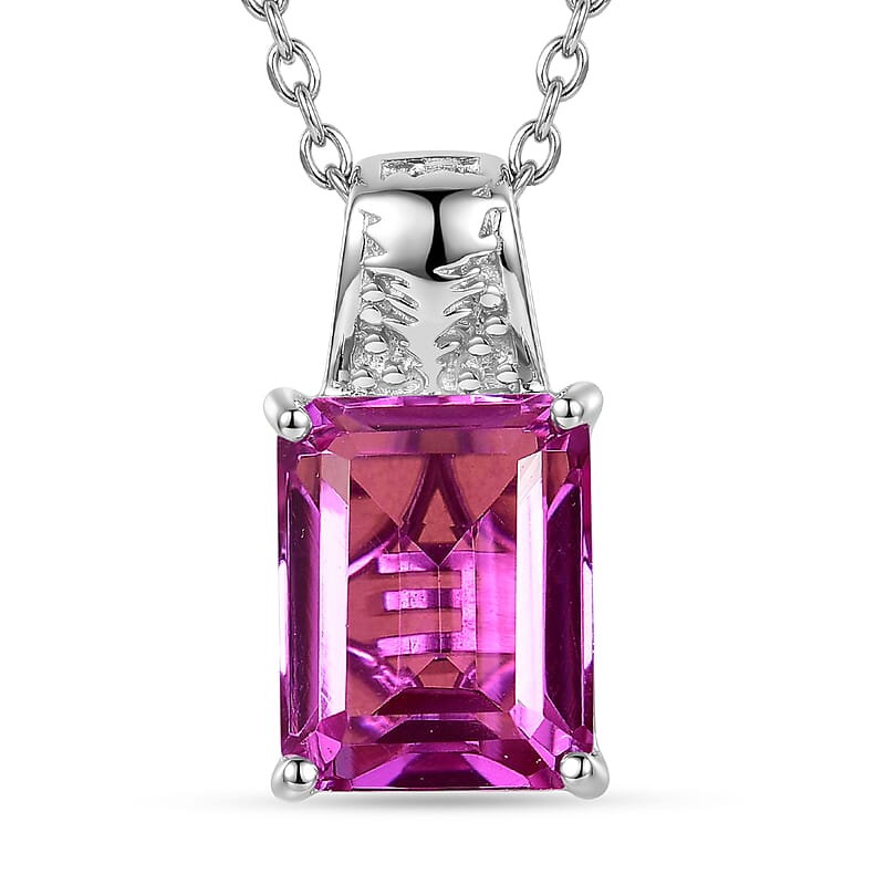 EverTrue African Lilac Quartz (Triplet) 6.85 ctw Solitaire Texture Pendant in Platinum Bond with Stainless Steel Necklace 20 Inches