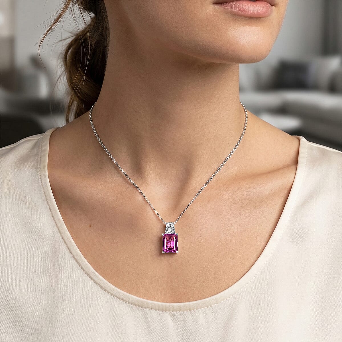 EverTrue African Lilac Quartz (Triplet) 6.85 ctw Pendant in Platinum Bond with Stainless Steel Necklace 20 Inches image number 2