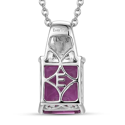 EverTrue African Lilac Quartz (Triplet) 6.85 ctw Solitaire Texture Pendant in Platinum Bond with Stainless Steel Necklace 20 Inches