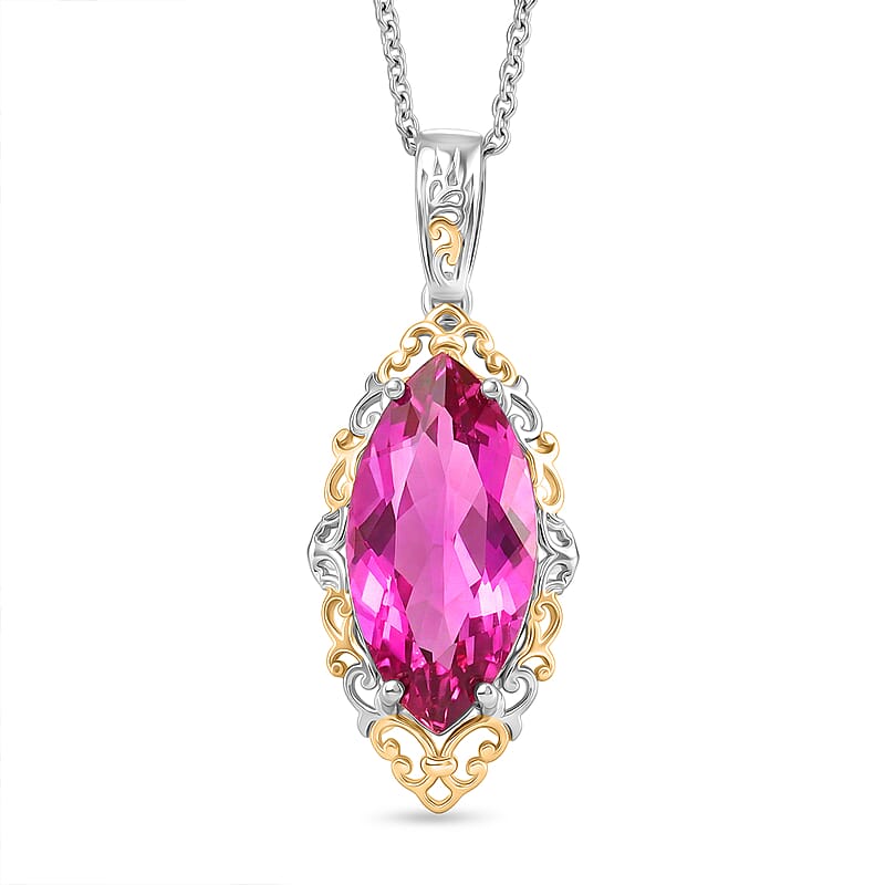 Evertrue African Lilac Quartz (Triplet) 10.25 ctw Eternal Flame Pendant in Platinum Bond with Stainless Steel Necklace 20 Inches
