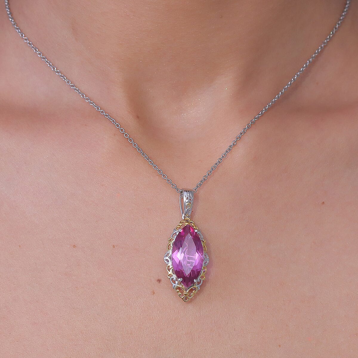 Evertrue African Lilac Quartz (Triplet) 10.25 ctw Pendant in Platinum Bond with Stainless Steel Necklace 20 Inches image number 2