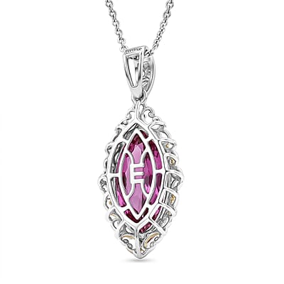Evertrue African Lilac Quartz (Triplet) 10.25 ctw Eternal Flame Pendant in Platinum Bond with Stainless Steel Necklace 20 Inches