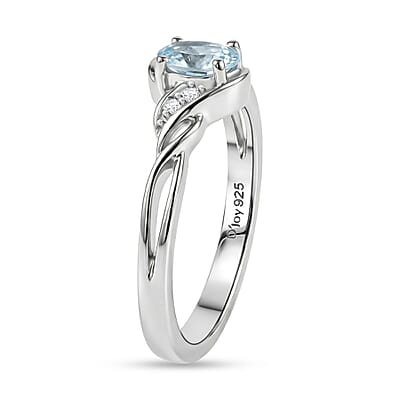 D'Joy Premium Mangoro Aquamarine, Moissanite 0.90 ctw Luxury Box Set Ring (Size 6.0) and Pendant Necklace (20 Inches) in Rhodium Over Sterling Silver