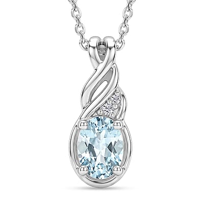 D'Joy Premium Mangoro Aquamarine, Moissanite 0.90 ctw Luxury Box Set Ring (Size 6.0) and Pendant Necklace (20 Inches) in Rhodium Over Sterling Silver
