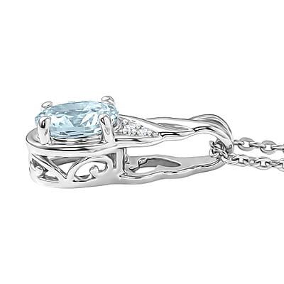 D'Joy Premium Mangoro Aquamarine, Moissanite 0.90 ctw Luxury Box Set Ring (Size 6.0) and Pendant Necklace (20 Inches) in Rhodium Over Sterling Silver