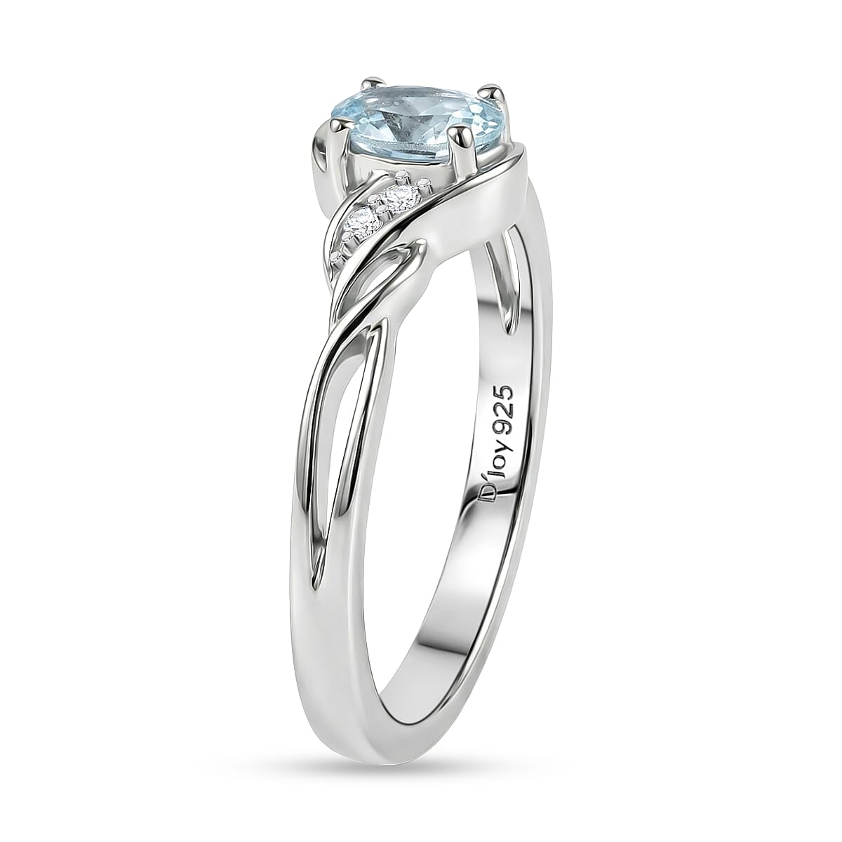 D'Joy Premium Mangoro Aquamarine, Moissanite 0.90 ctw Luxury Box Set Ring (Size 7.0) and Pendant Necklace 20 Inches in Rhodium Over Sterling Silver