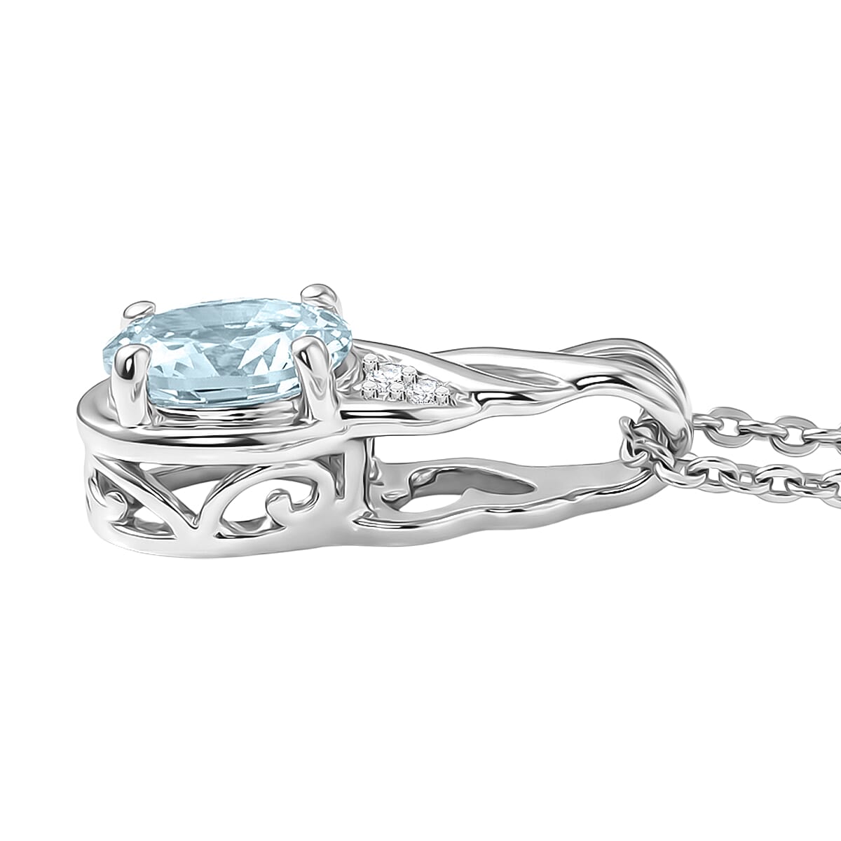 D'Joy Premium Mangoro Aquamarine, Moissanite 0.90 ctw Luxury Box Set Ring (Size 8.0) and Pendant Necklace (20 Inches) in Rhodium Over Sterling Silver