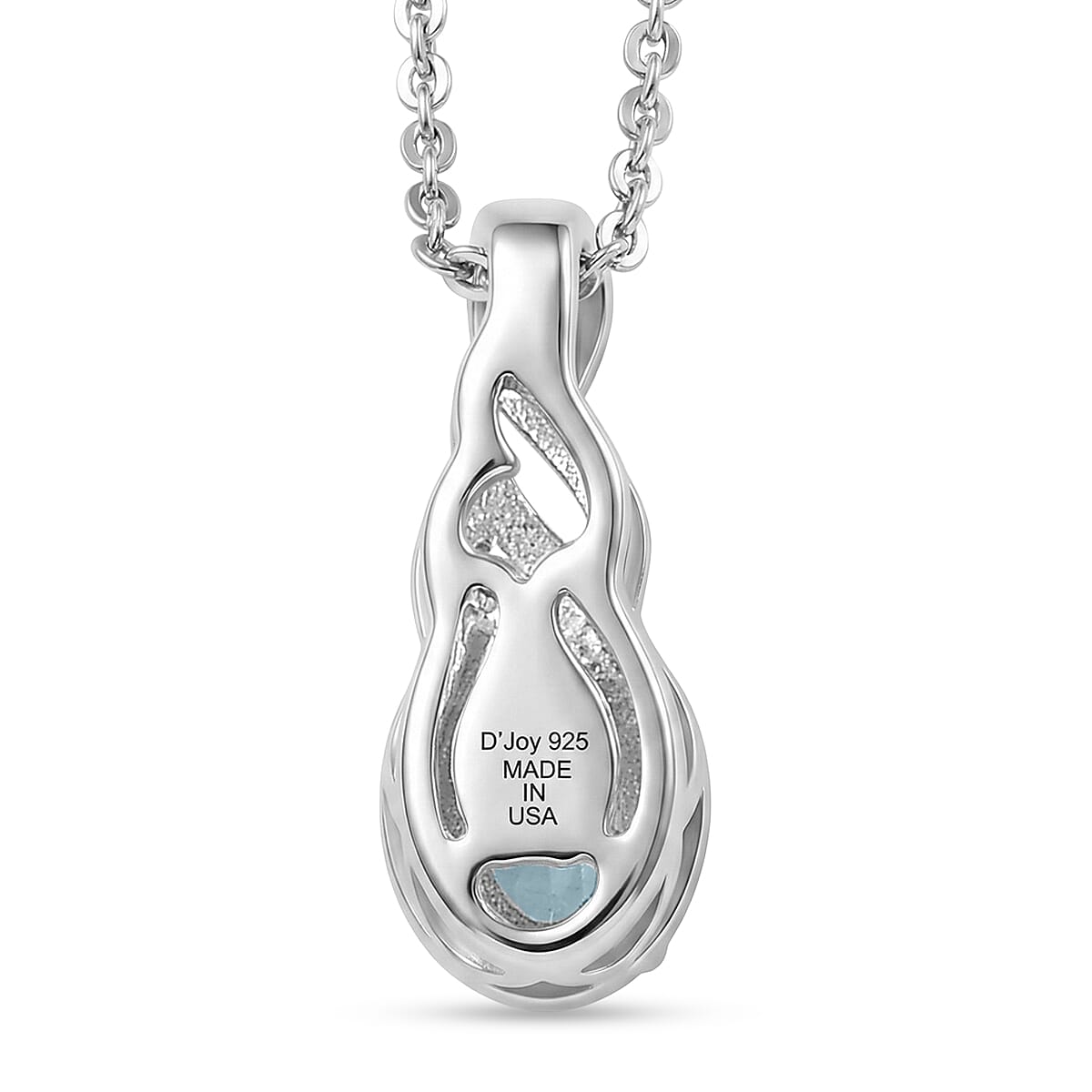 D'Joy Premium Mangoro Aquamarine, Moissanite 0.90 ctw Luxury Box Set Ring (Size 8.0) and Pendant Necklace (20 Inches) in Rhodium Over Sterling Silver