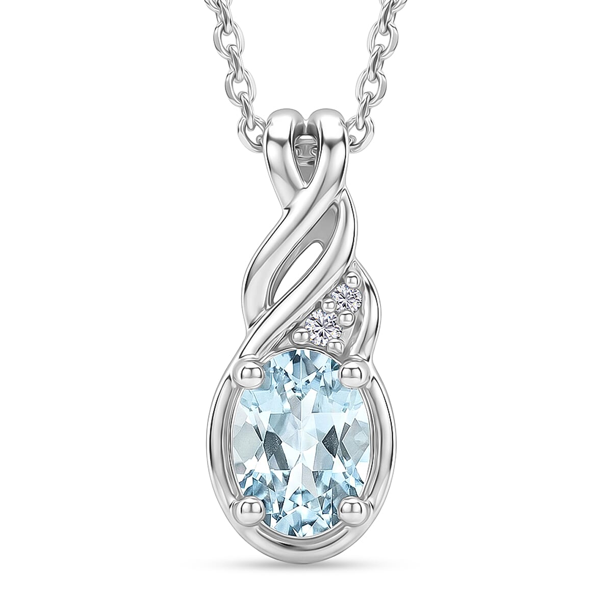 D'Joy Premium Mangoro Aquamarine and Moissanite 0.90 ctw Luxury Box Set Ring (Size 9.0) and Pendant Necklace (20 Inches) in Rhodium Over Sterling Silver (Del. In 8-10 Days) image number 6