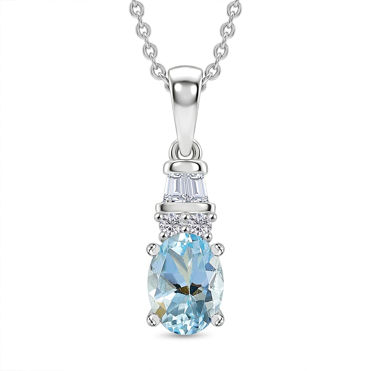 D'Joy Premium Mangoro Aquamarine and Moissanite 0.85 ctw The Blue Signature Pendant Necklace in Rhodium Over Sterling Silver 20 Inches
