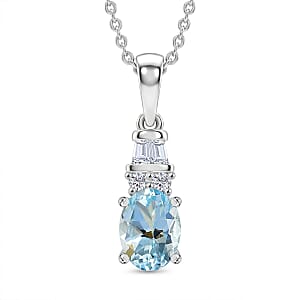 D'Joy Mangoro Santo Aquamarine and Moissanite 0.85 ctw Pendant Necklace in Rhodium Over Sterling Silver 20 Inches 