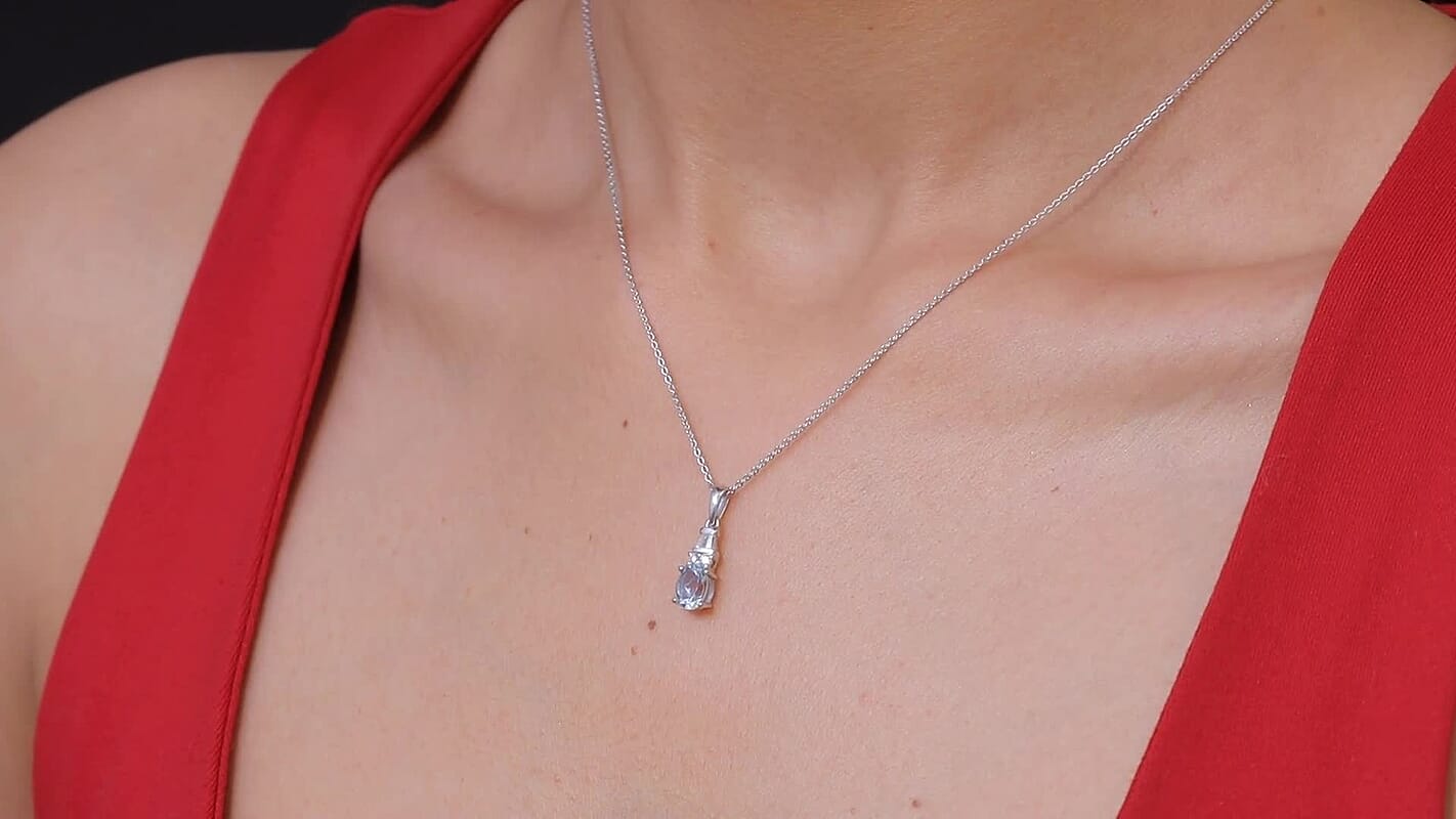 D'Joy Premium Mangoro Aquamarine and Moissanite 0.85 ctw The Blue Signature Pendant Necklace in Rhodium Over Sterling Silver 20 Inches  (Del. In 8-10 Days)