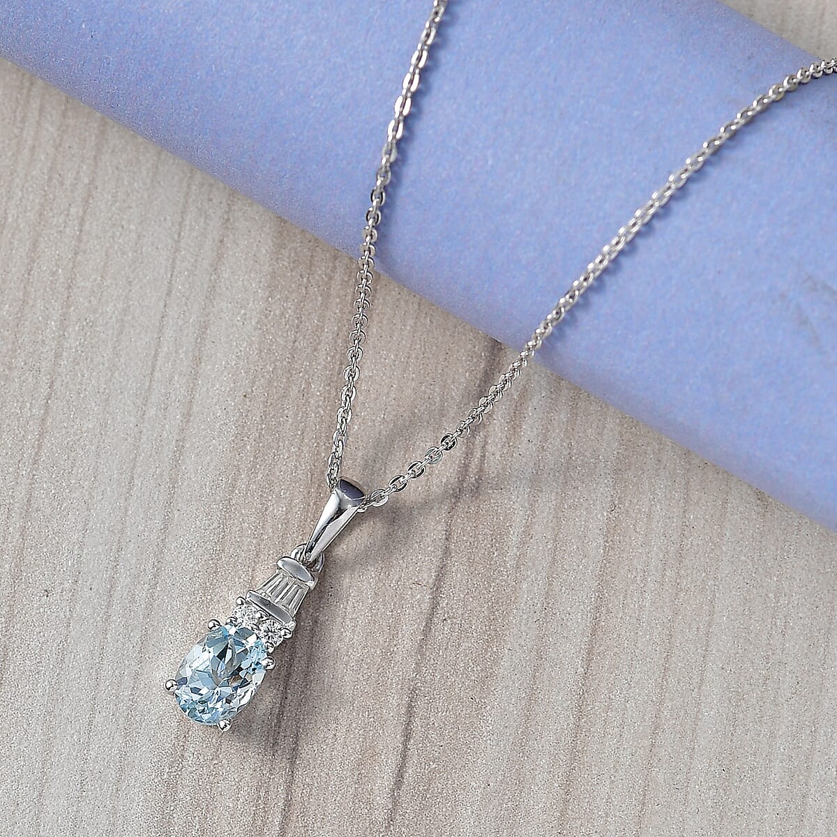 D'Joy Mangoro Santo Aquamarine and Moissanite 0.85 ctw Pendant Necklace in Rhodium Over Sterling Silver 20 Inches  image number 1