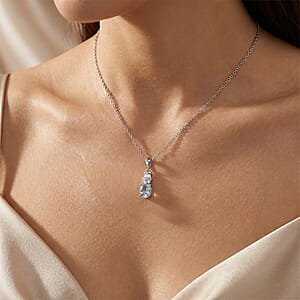 D'Joy Mangoro Santo Aquamarine and Moissanite 0.85 ctw Pendant Necklace in Rhodium Over Sterling Silver 20 Inches 