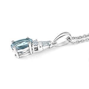 D'Joy Mangoro Santo Aquamarine and Moissanite 0.85 ctw Pendant Necklace in Rhodium Over Sterling Silver 20 Inches 