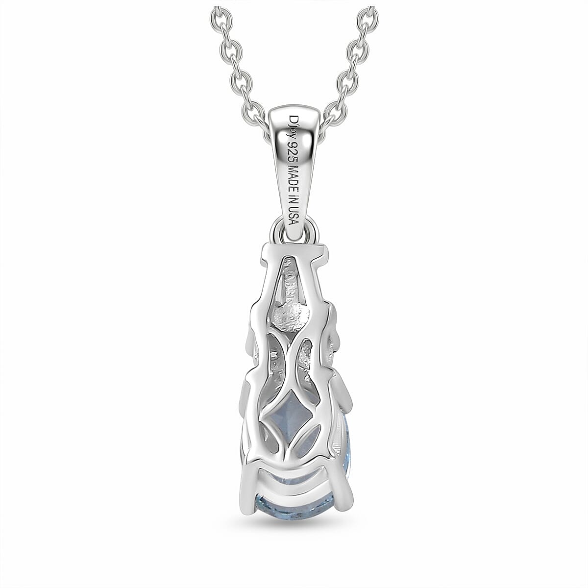 D'Joy Premium Mangoro Aquamarine and Moissanite 0.85 ctw The Blue Signature Pendant Necklace in Rhodium Over Sterling Silver 20 Inches