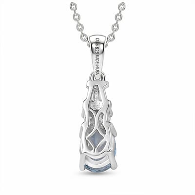 D'Joy Premium Mangoro Aquamarine and Moissanite 0.85 ctw The Blue Signature Pendant Necklace in Rhodium Over Sterling Silver 20 Inches