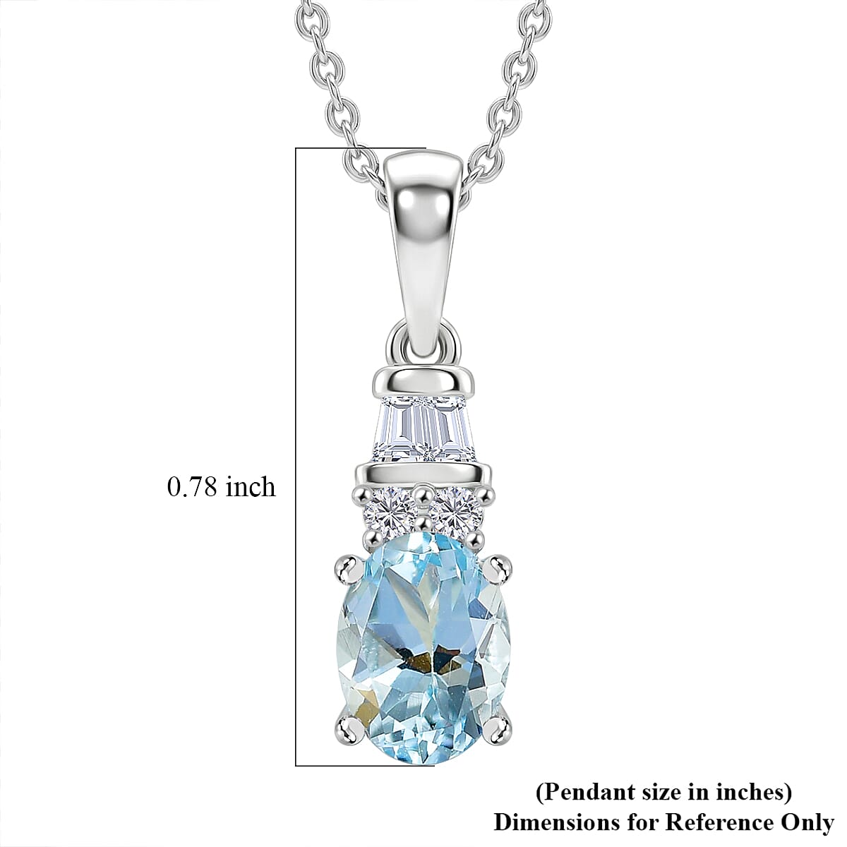 D'Joy Premium Mangoro Aquamarine and Moissanite 0.85 ctw The Blue Signature Pendant Necklace in Rhodium Over Sterling Silver 20 Inches