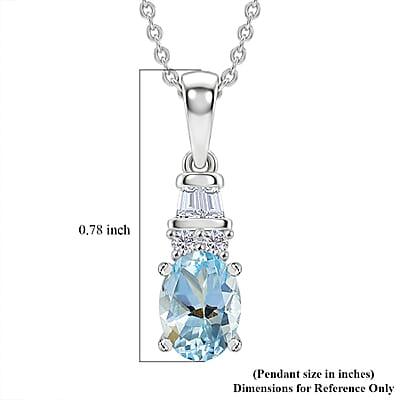 D'Joy Premium Mangoro Aquamarine and Moissanite 0.85 ctw The Blue Signature Pendant Necklace in Rhodium Over Sterling Silver 20 Inches